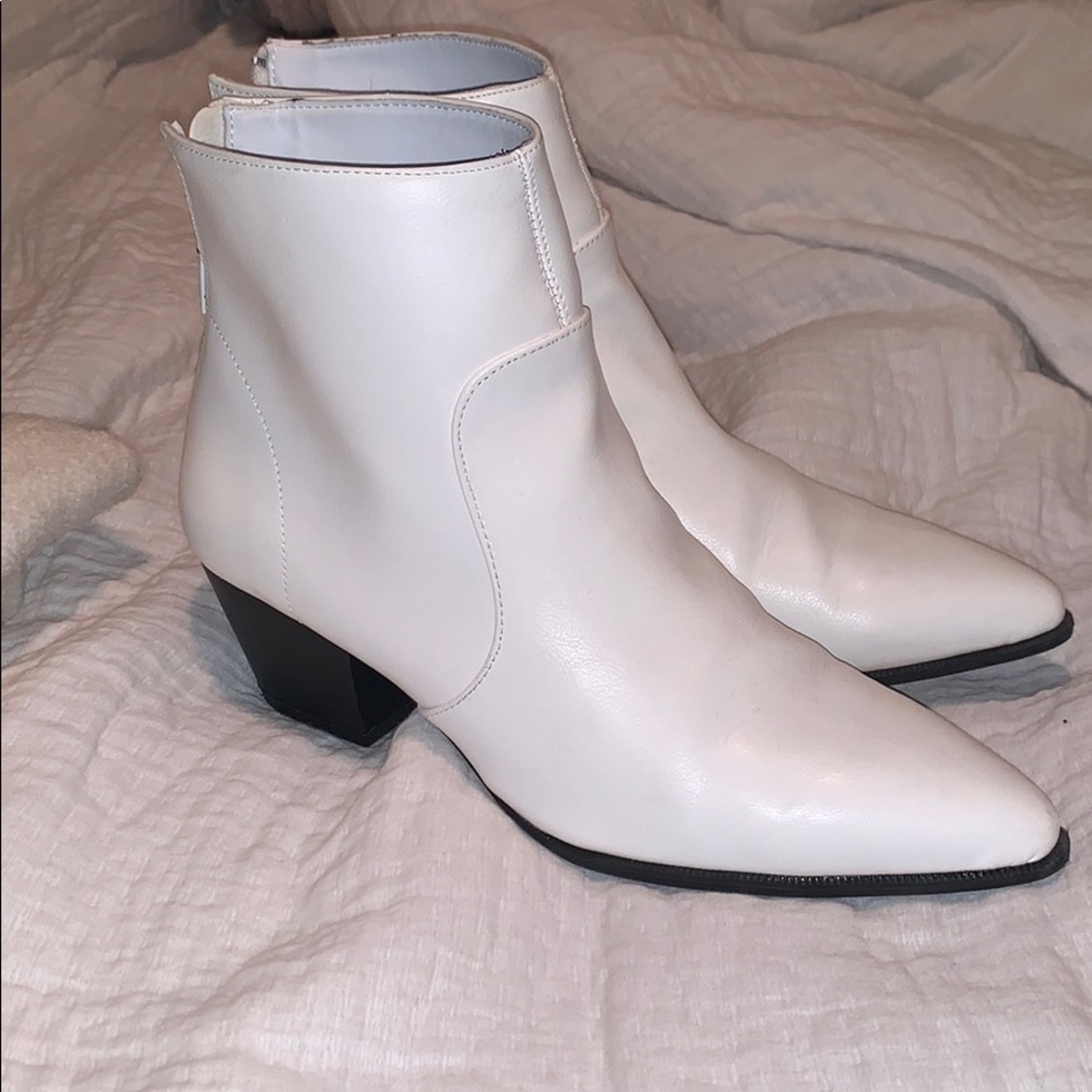 White pleather booties